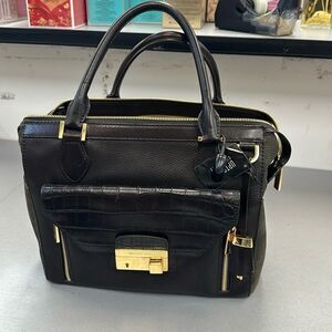Michael Kors Collection Crocodile Embossed Purse Dark Brown